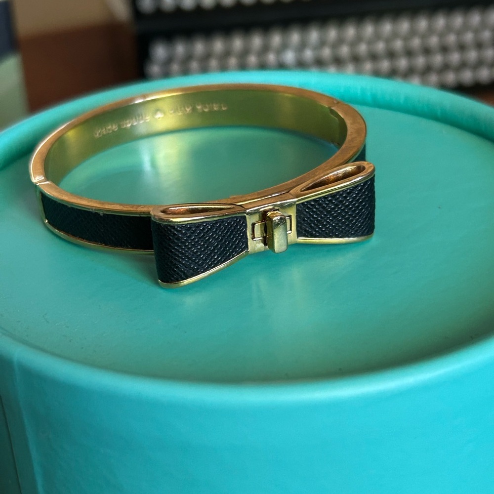Kate Spade Gold and Black Leather Bow Bracelet